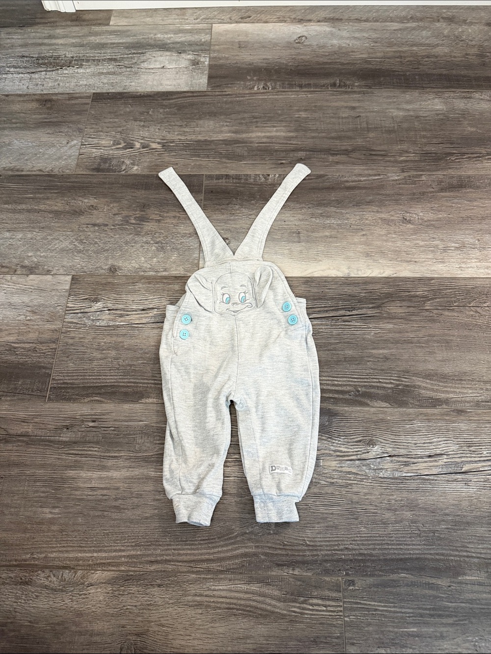 Disney Baby Overalls with Elephant Face - Light Gray with Blue Buttons